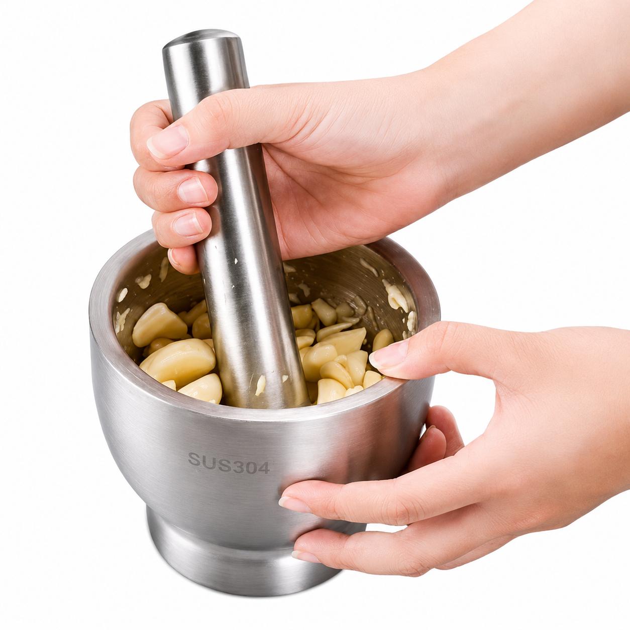7AGAT stainless steel mortar and pestle set with lid, heavy-duty spice grinder for garlic, herbs, and spices in a durable kitchen tool