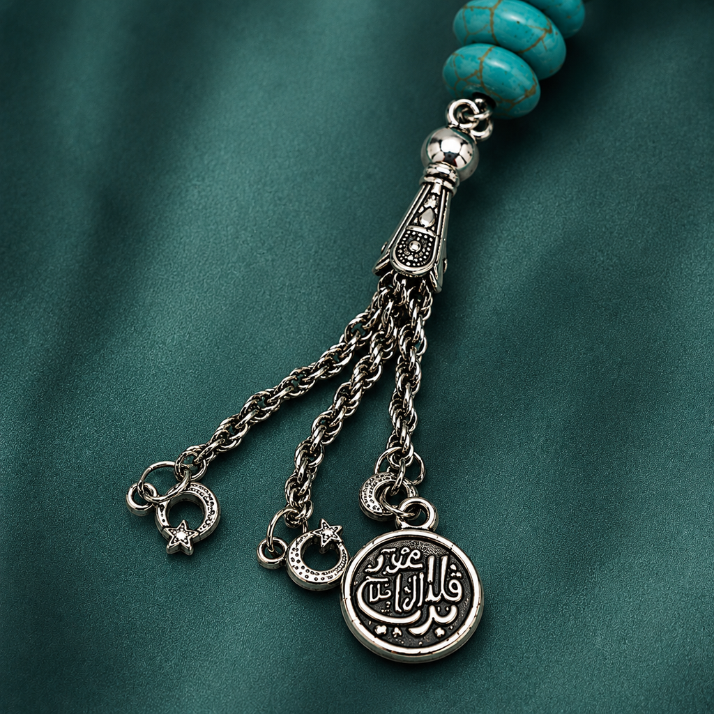 Handmade rosary with 33 natural raw turquoise howlite beads, handcrafted prayer beads by 7AGAT.