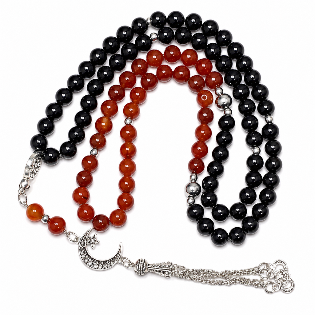 Handmade 7AGAT rosary with 99 natural mix agate beads, separators, and tassel, luxury prayer beads for spiritual practice.