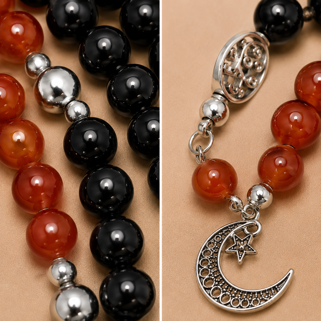 Handmade 7AGAT rosary with 99 natural mix agate beads, separators, tassel, and luxury prayer beads for spiritual use
