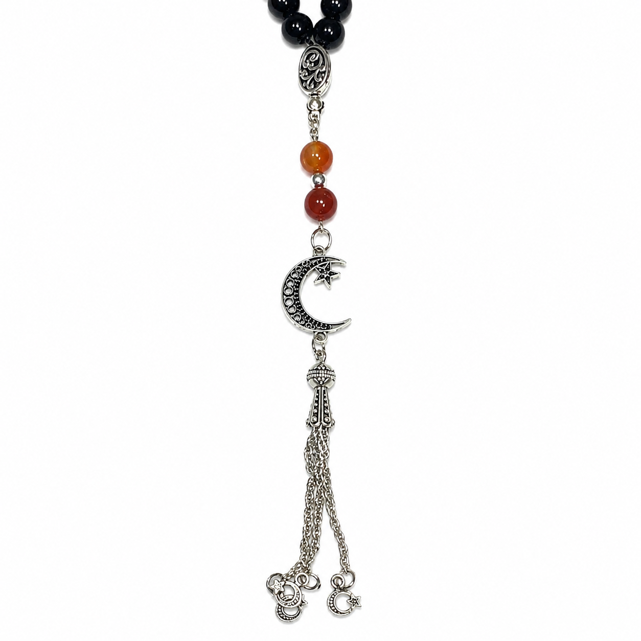 Handmade 7AGAT rosary with 99 natural mix agate beads, separators, and tassel, featuring luxury prayer beads design.