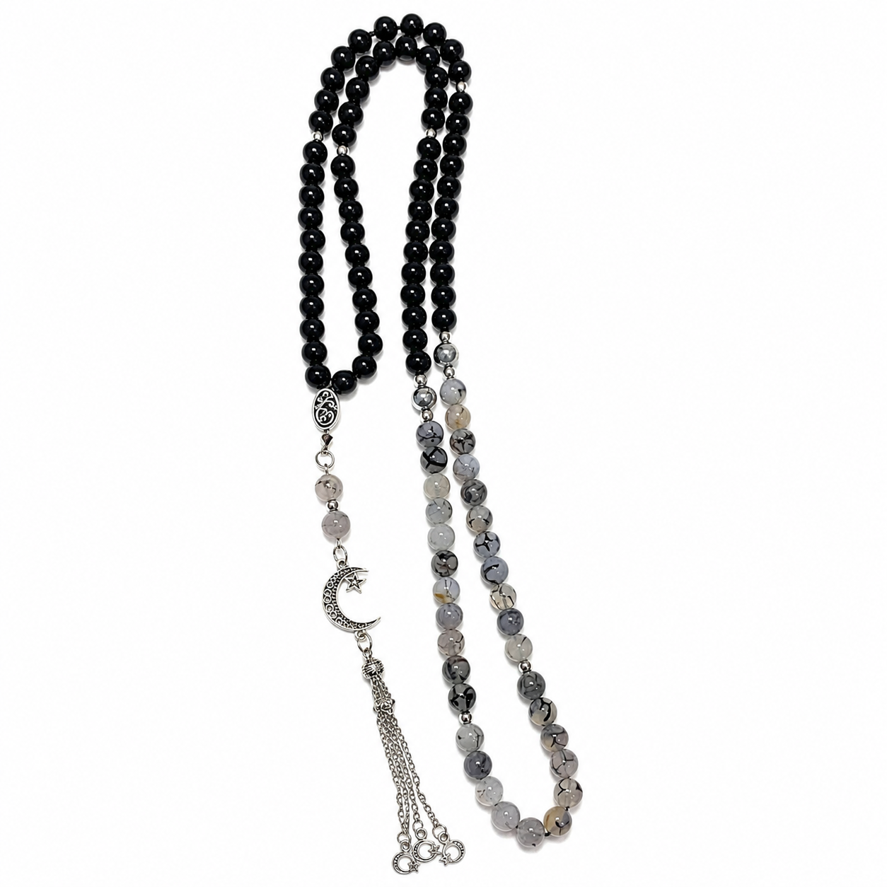 Handmade 7AGAT rosary with 99 natural tree agate beads, separators, tassel, luxury prayer beads for spiritual meditation.