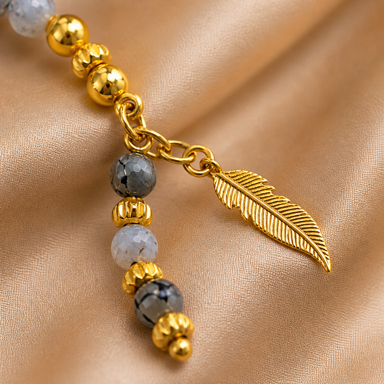 Handmade 7AGAT rosary with 99 natural tree agate beads, separators, golden tassel, luxury prayer beads for spiritual practice.