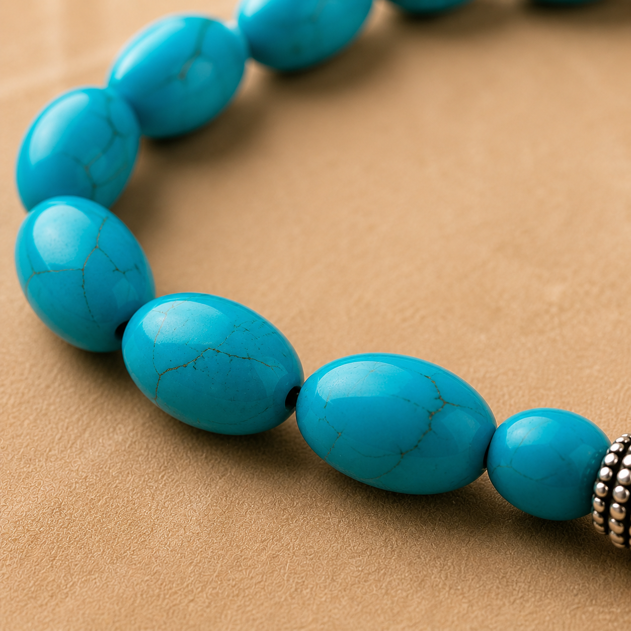 Handmade 7AGAT rosary with 33 large olive-shaped turquoise beads, crafted for prayer and meditation, featuring sky blue and luxury design.