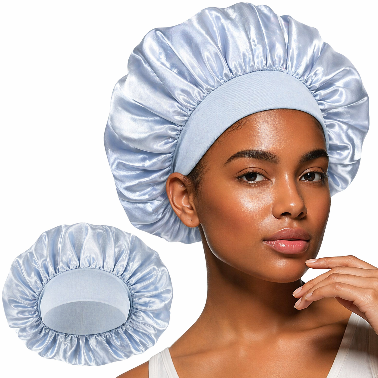 7AGAT satin sleep bonnet for hair protection, soft silk with elastic band, adjustable night cap for curly and frizzy hair care