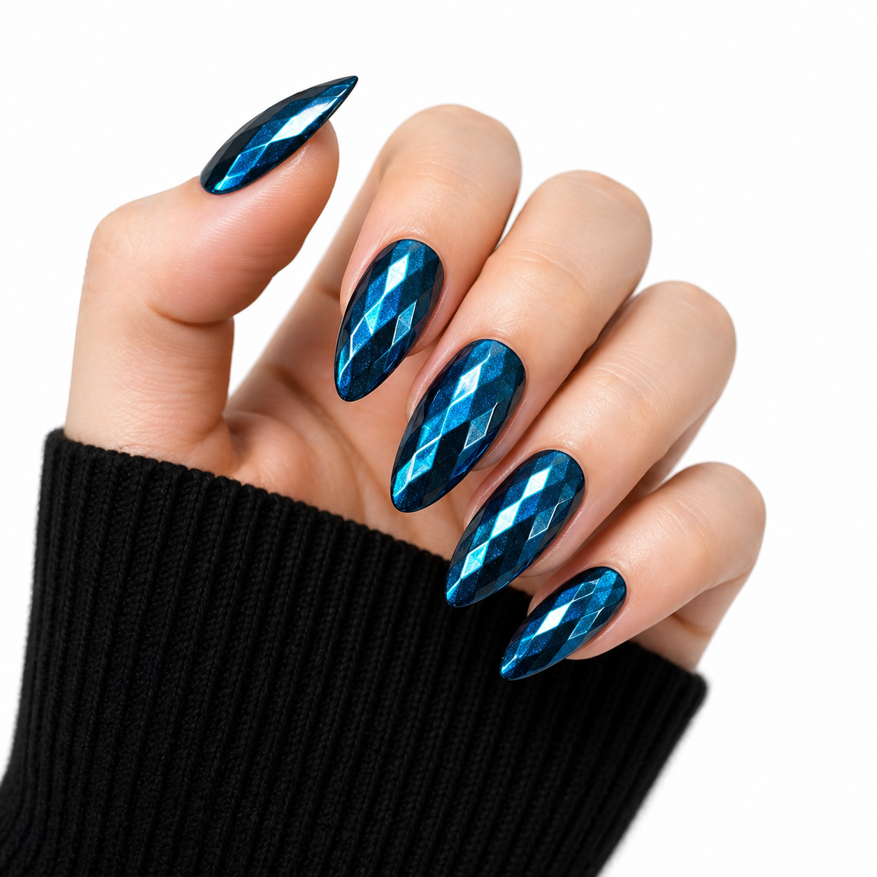 Set of 12 glossy black ABS press-on false nails by 7AGAT, reusable manicure accessories for daily wear and special occasions.