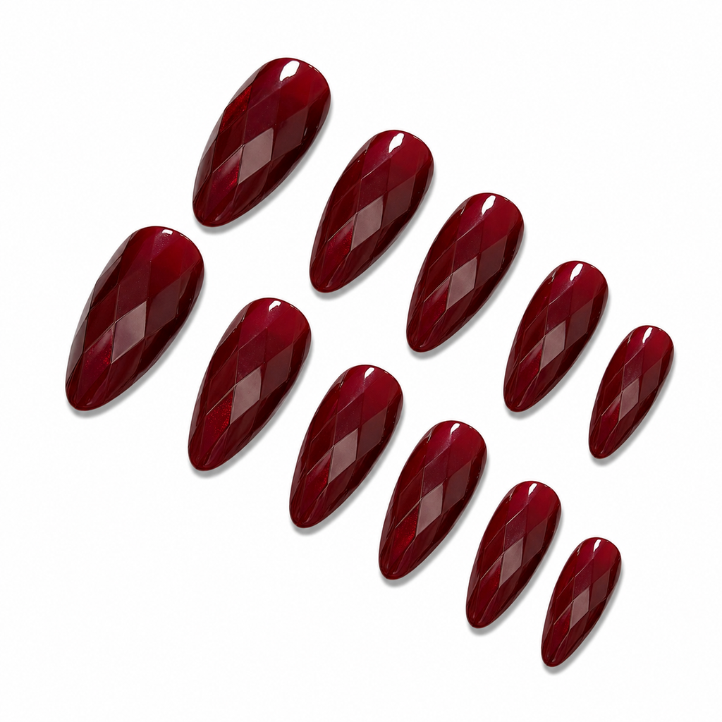 Set of 7AGAT glossy press-on false nails with 12 reusable ABS nails for daily wear and special occasions.