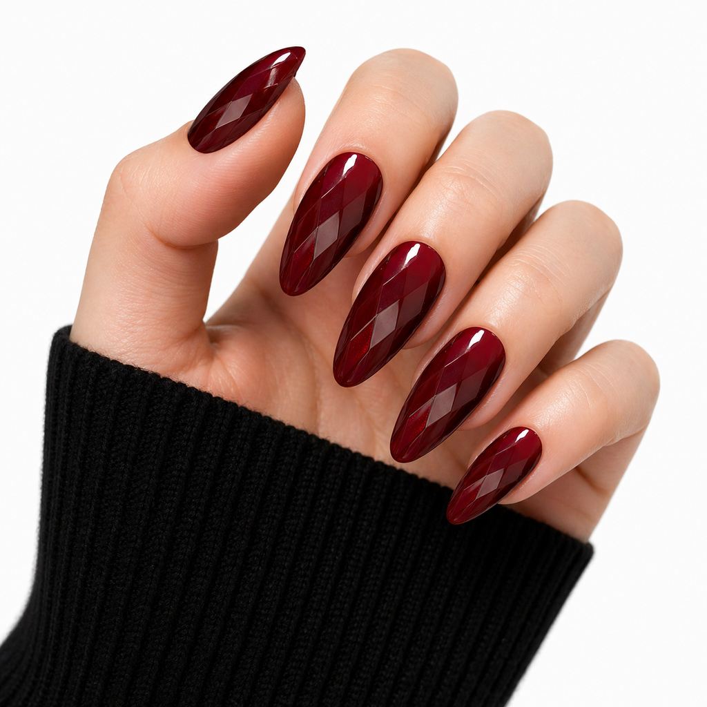 Set of 12 glossy press-on false nails by 7AGAT made from ABS material, reusable for daily wear and special occasions.
