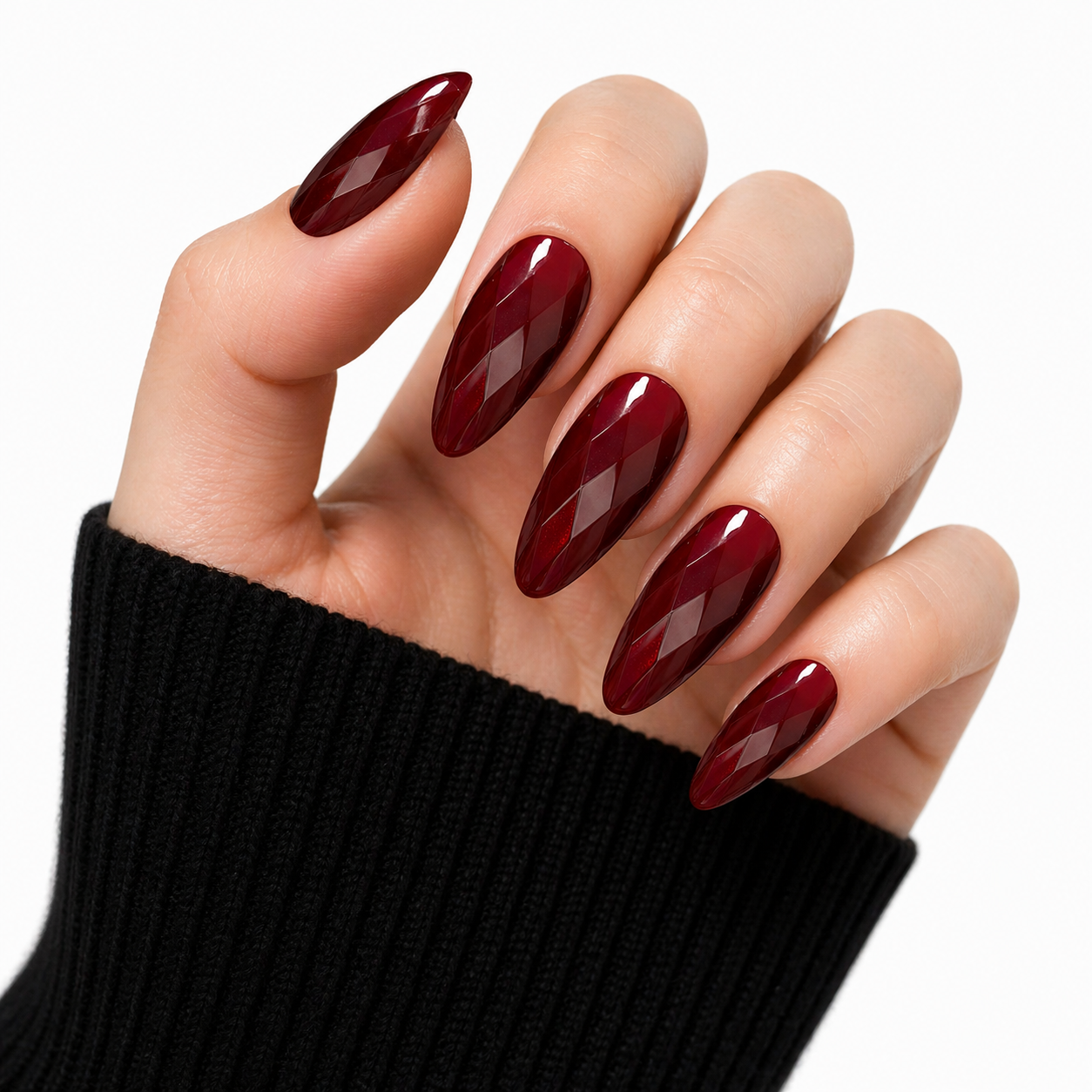Set of 12 glossy press-on false nails by 7AGAT made from ABS material, reusable for daily wear and special occasions.