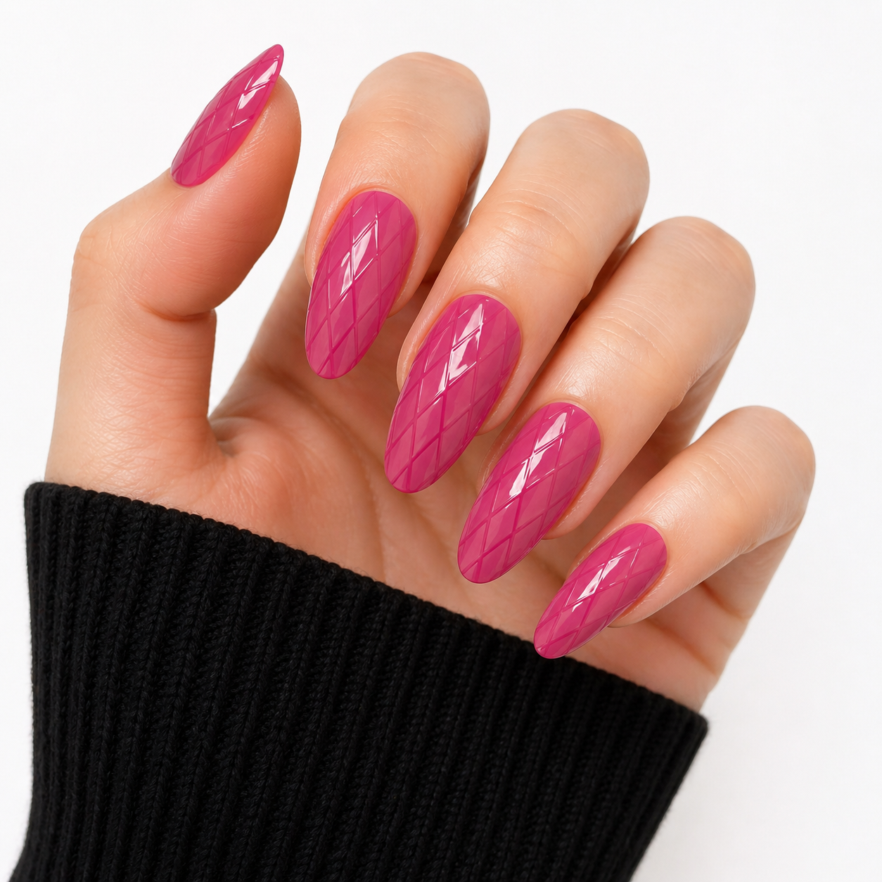 Set of 12 glossy ABS press-on false nails by 7AGAT, reusable, perfect for daily wear or special occasions.