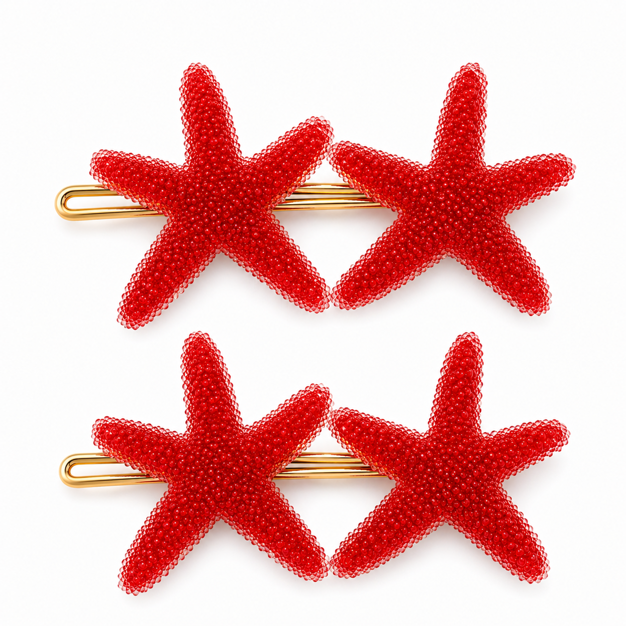 Starfish hair clips by 7AGAT made of durable plastic resin, ocean-inspired design, secure grip for daily or special occasion styling.