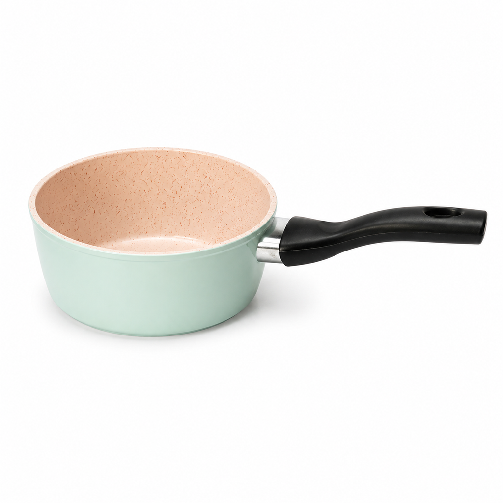 7AGAT stainless steel saucepan with heat-resistant handle and granite non-stick coating, ideal for sauces, boiling, and daily cooking.