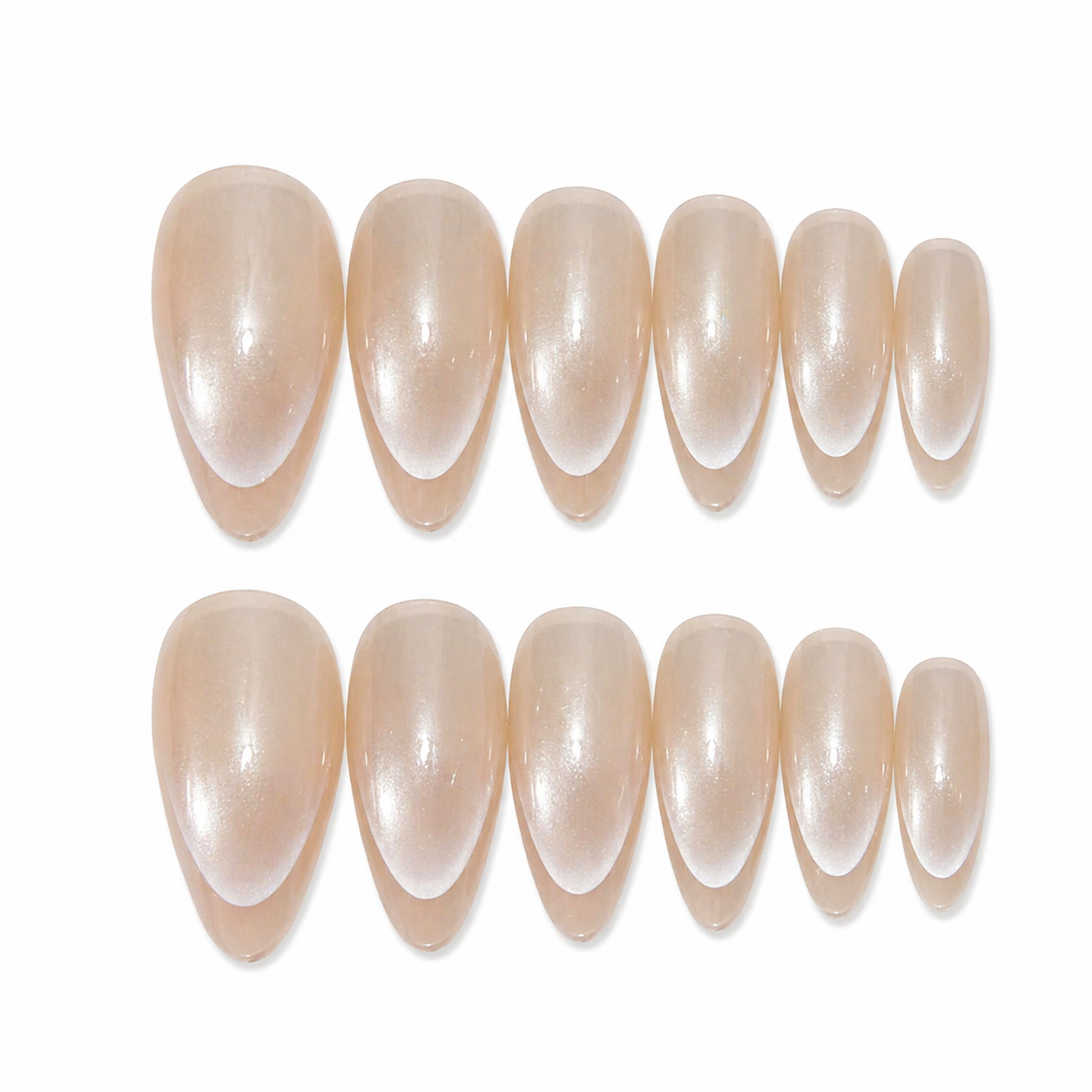 7AGAT almond-shaped press-on nails set with glossy finish, reusable ABS fake nails, 12-piece elegant manicure for daily wear.