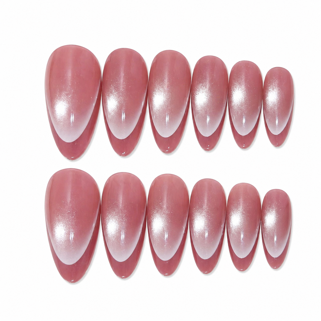 Set of 12 glossy almond-shaped press-on nails by 7AGAT, reusable ABS fake nails for daily wear and special occasions.
