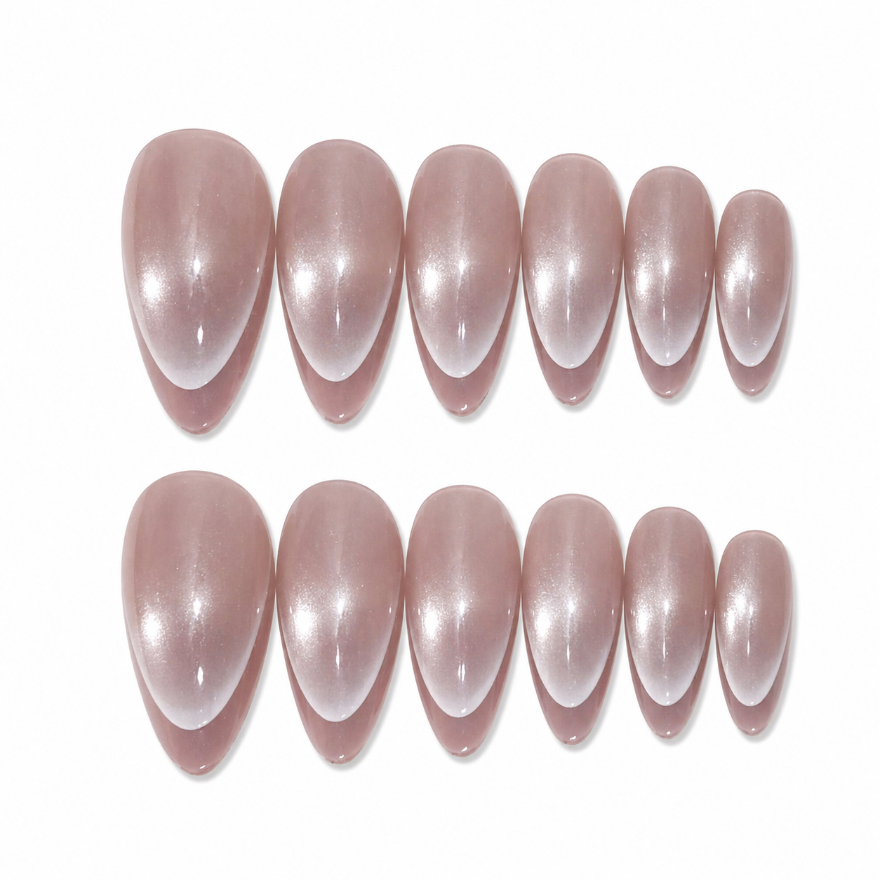7AGAT almond shape press-on nails set with glossy finish, 12 reusable fake nails for daily wear and special occasions.