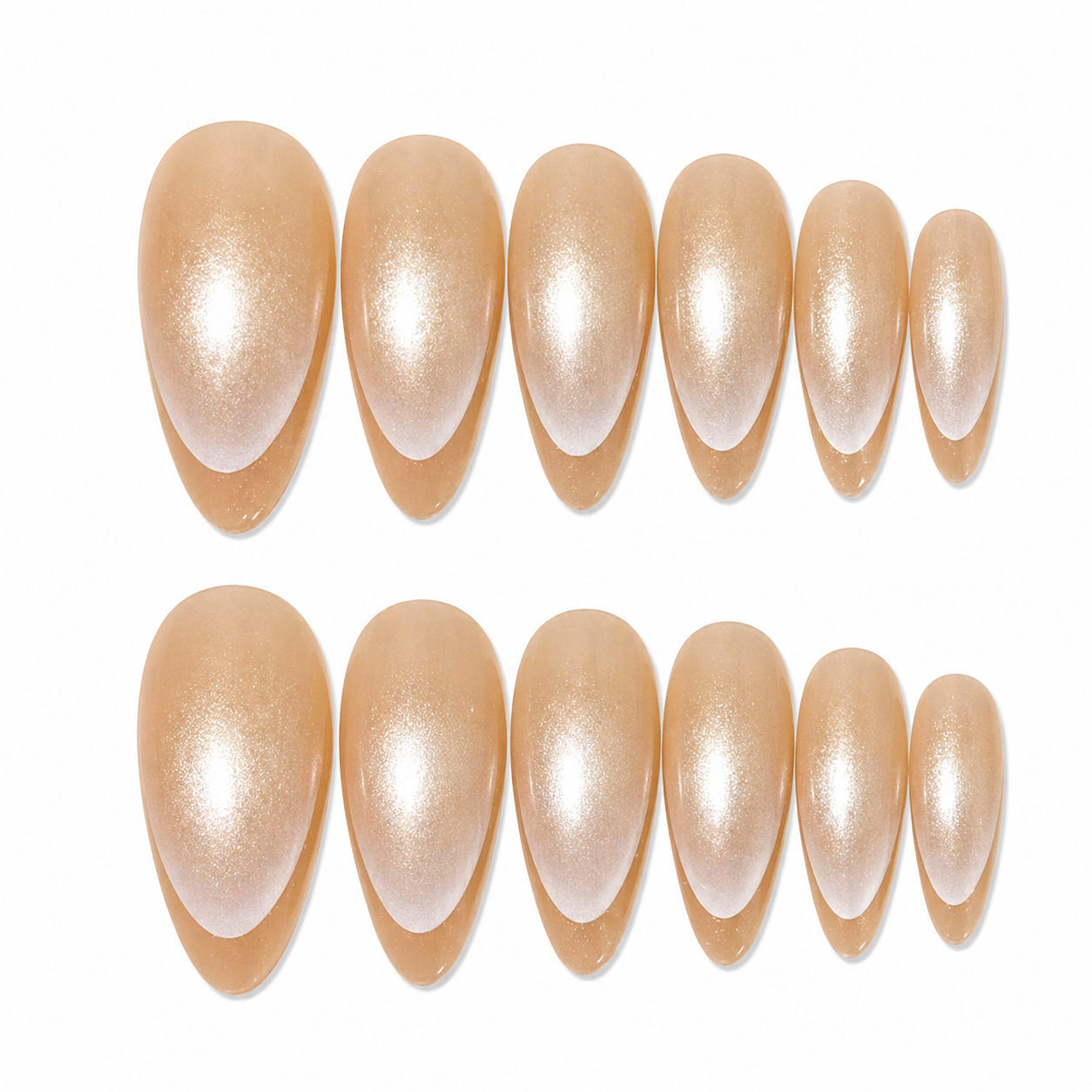 Set of 7AGAT almond-shaped glossy press-on nails with reusable ABS finish, includes 12 elegant fake nails for daily or special occasions.