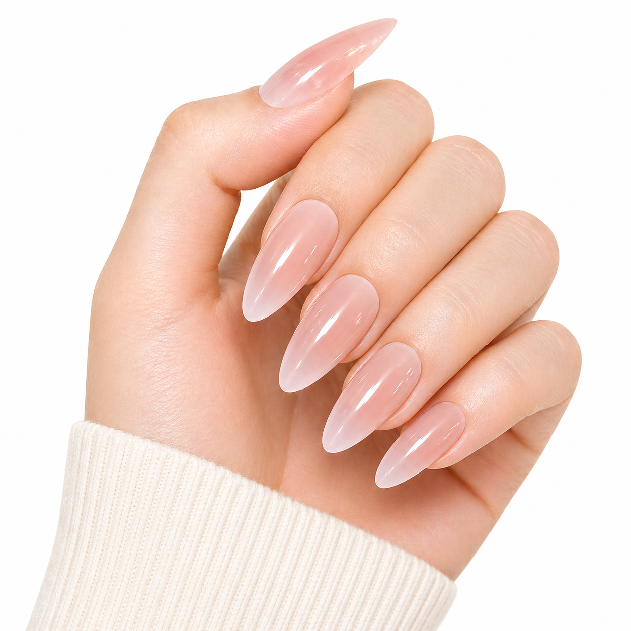 Set of 12 glossy almond-shaped press-on nails by 7AGAT, reusable fake nails ideal for daily wear and special occasions