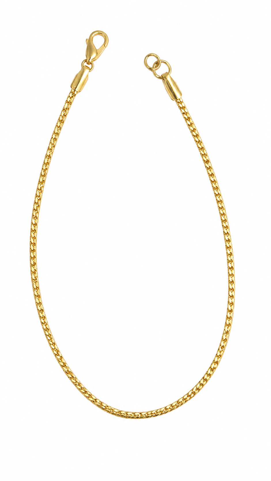 Gold stainless steel anklet for women featuring an adjustable lobster clasp, lightweight, tarnish-resistant, elegant modern jewelry by 7AGAT.