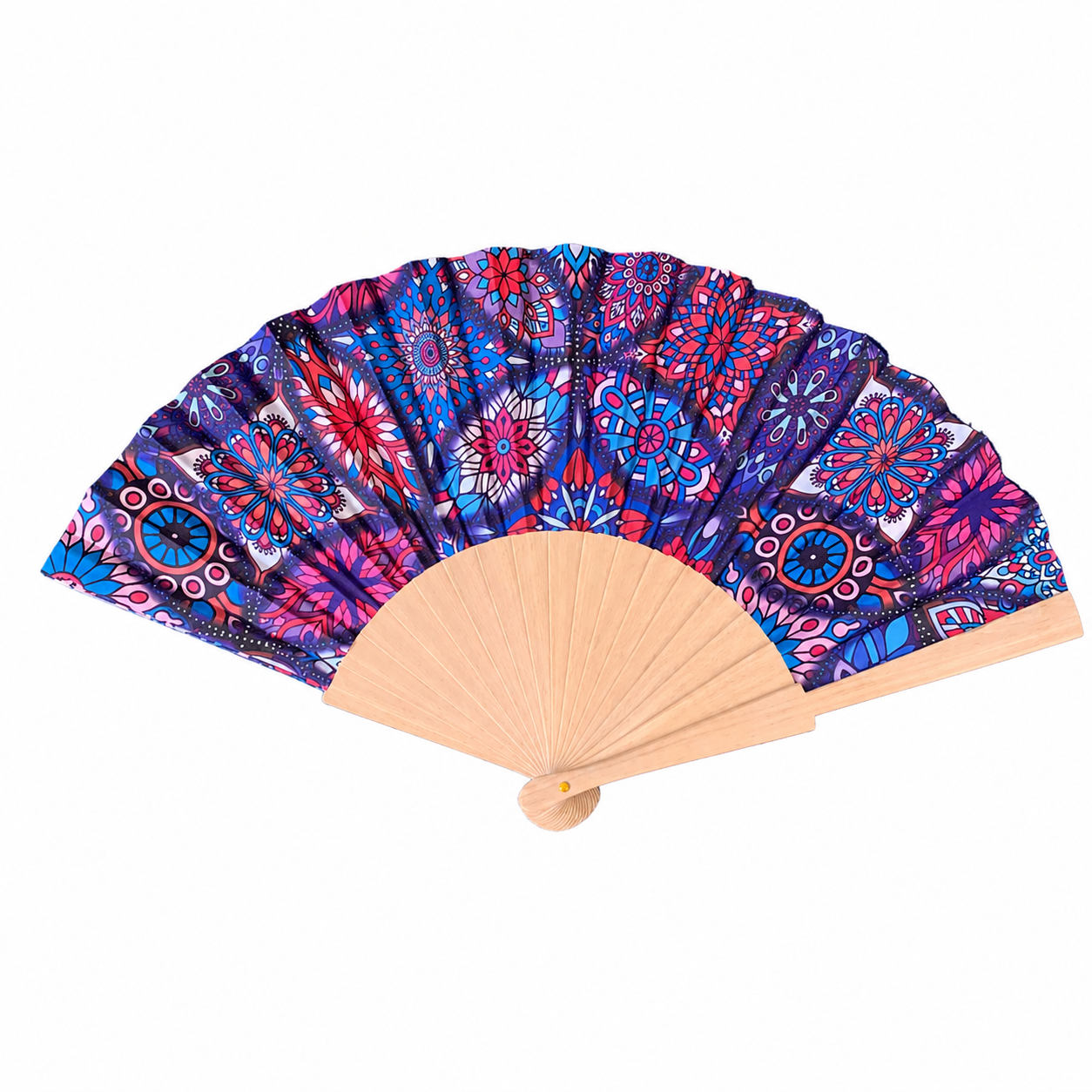 Folding Hand Fan Wooden Handle, Vintage Pattern Fabric Fan, Portable Summer Cooling Fan, Multi-Color Decorative Design