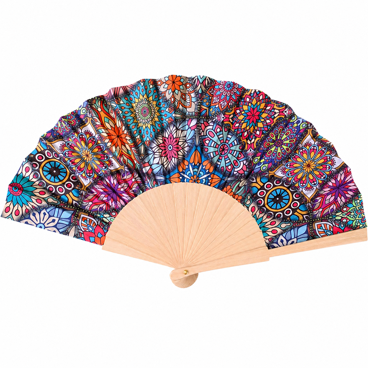Folding Hand Fan Wooden Handle, Vintage Pattern Fabric Fan, Portable Summer Cooling Fan, Multi-Color Decorative Design