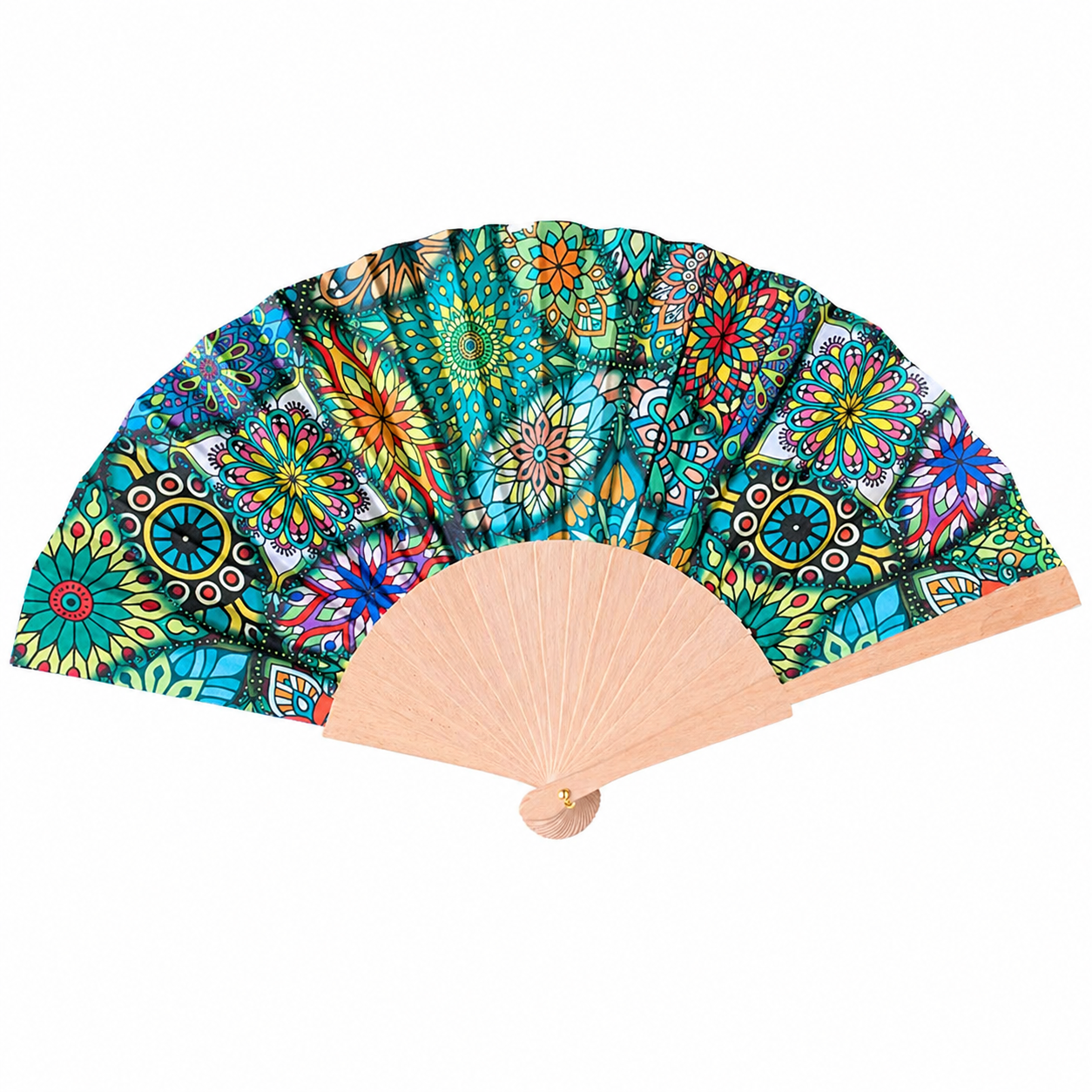 Folding Hand Fan Wooden Handle, Vintage Pattern Fabric Fan, Portable Summer Cooling Fan, Multi-Color Decorative Design