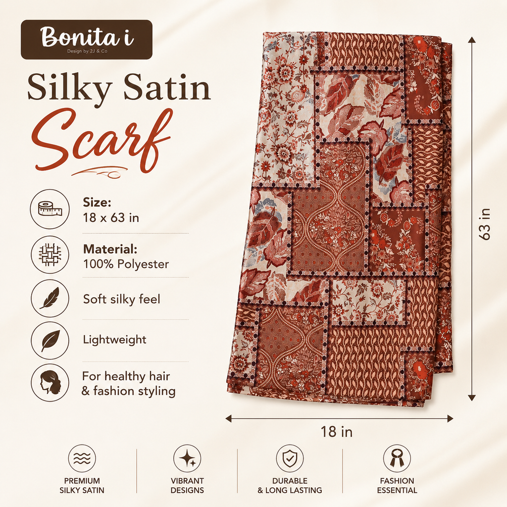 Women’s Printed Scarf, Soft Lightweight Multi-Use Head and Neck Scarf, 160 × 46 cm, Assorted Colors