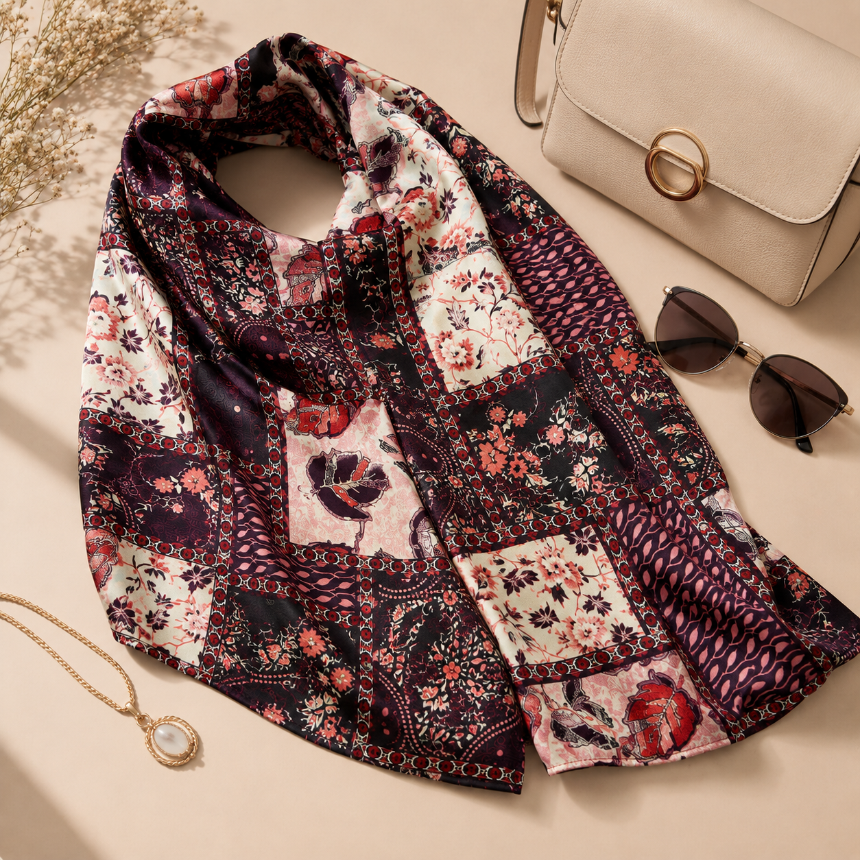 Women’s Printed Scarf, Soft Lightweight Multi-Use Head and Neck Scarf, 160 × 46 cm, Assorted Colors
