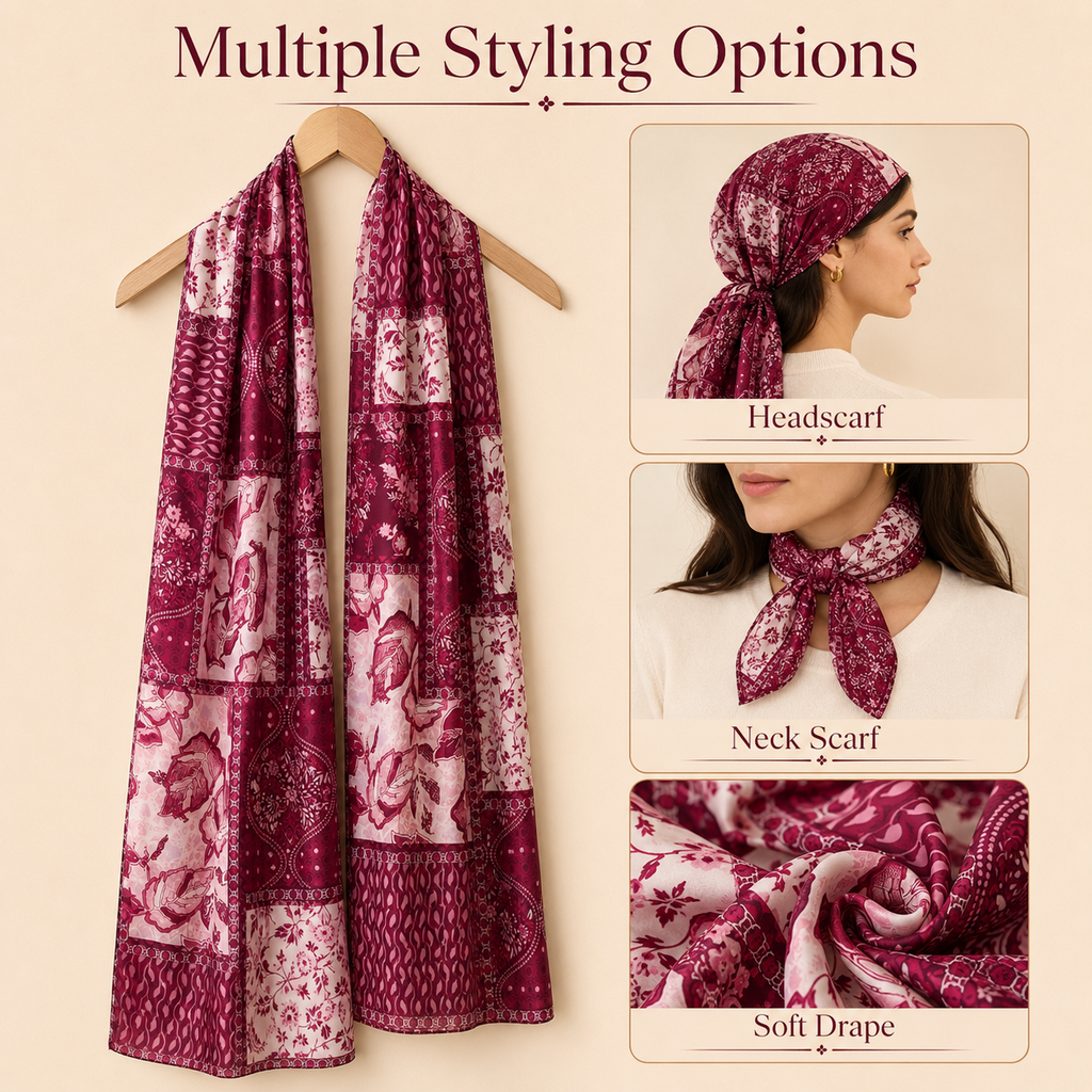 Women’s Printed Scarf, Soft Lightweight Multi-Use Head and Neck Scarf, 160 × 46 cm, Assorted Colors