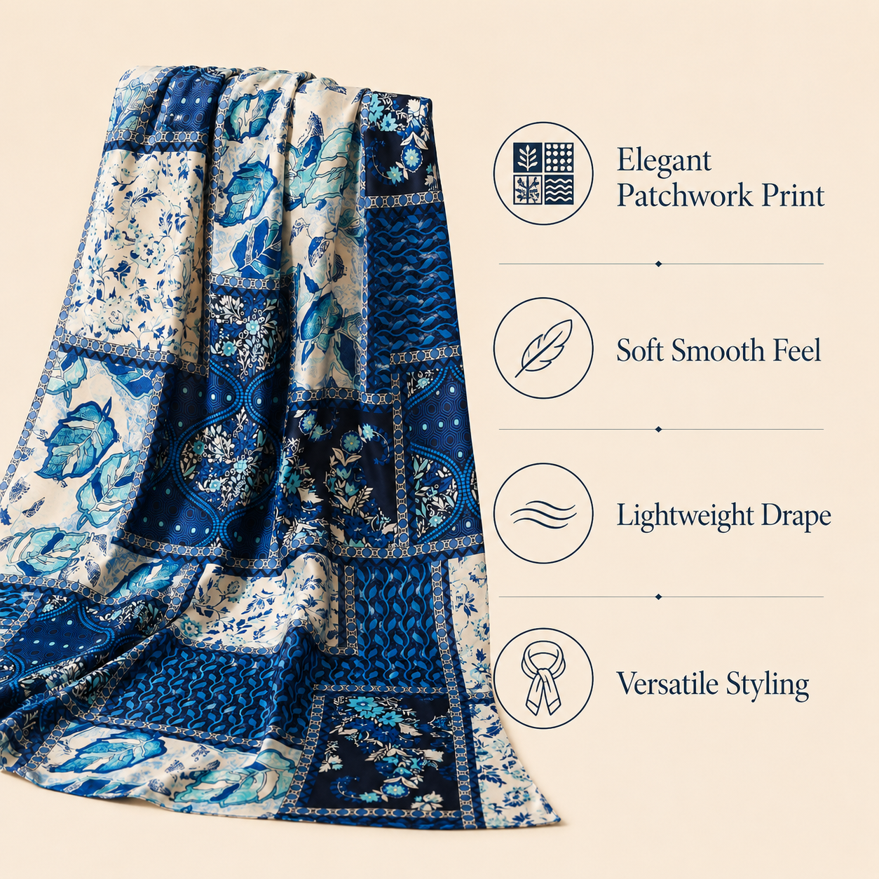 Women’s Printed Scarf, Soft Lightweight Multi-Use Head and Neck Scarf, 160 × 46 cm, Assorted Colors
