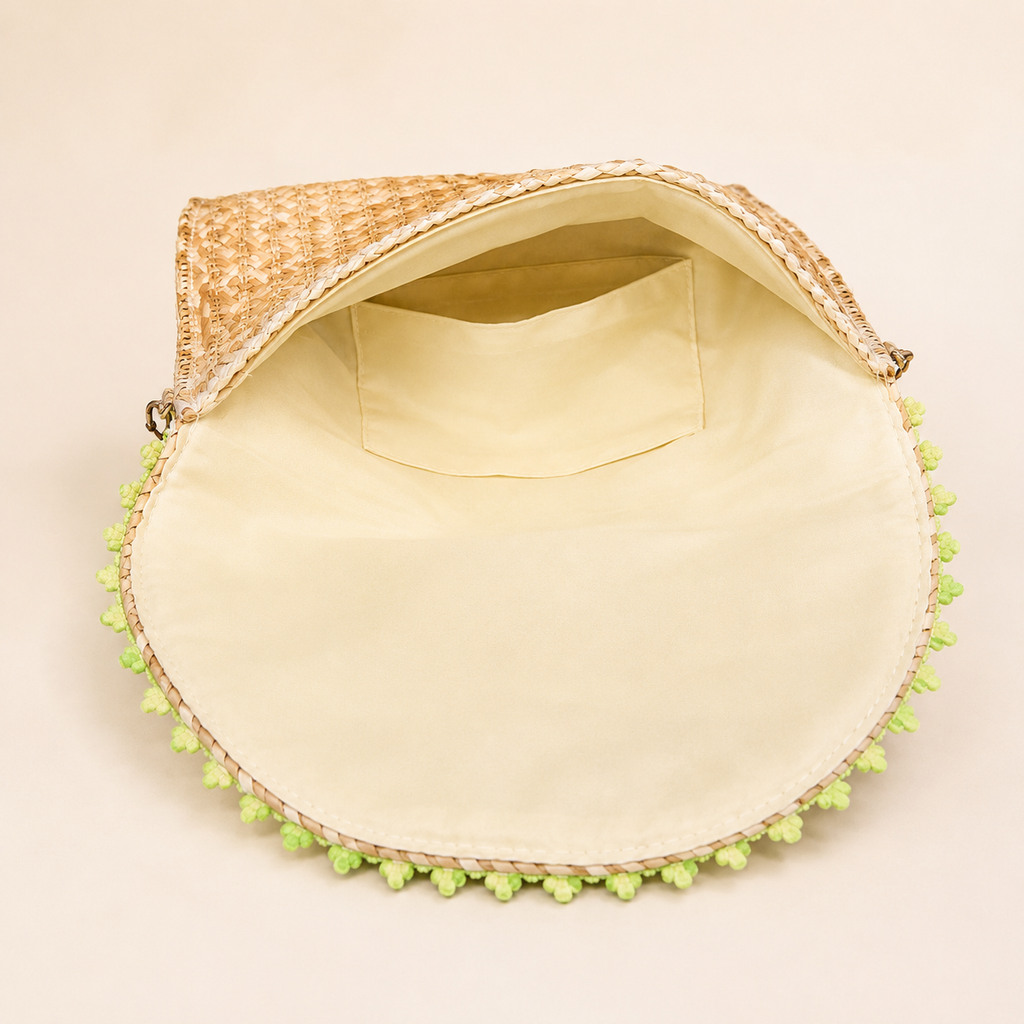 Women’s Handmade Woven Straw Clutch Bag with Gold Chain Straps, Shoulder and Hand Carry Bag