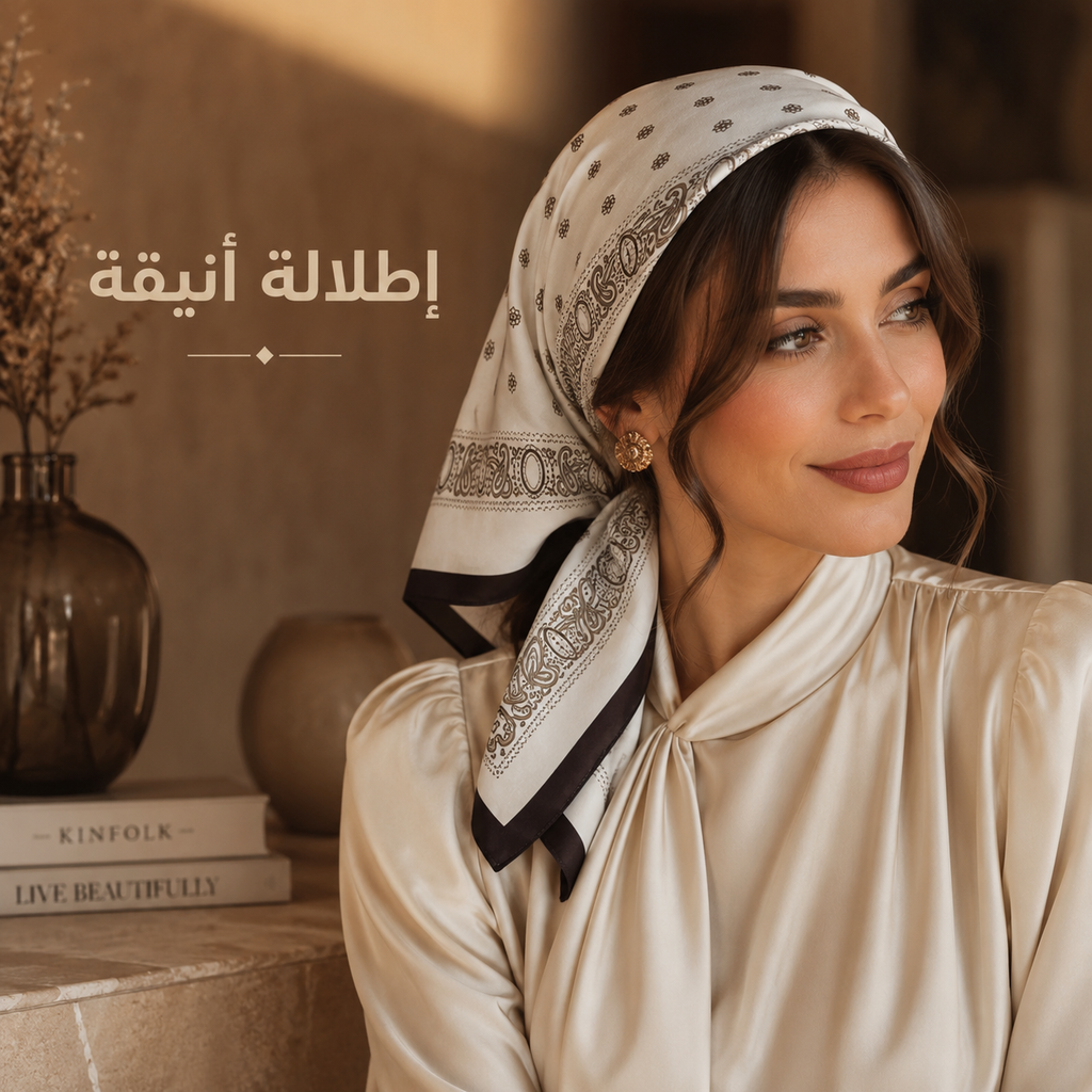 سكارف نسائي مربع من الستان الناعم للرأس والرقبة مقاس 60 × 60 سم