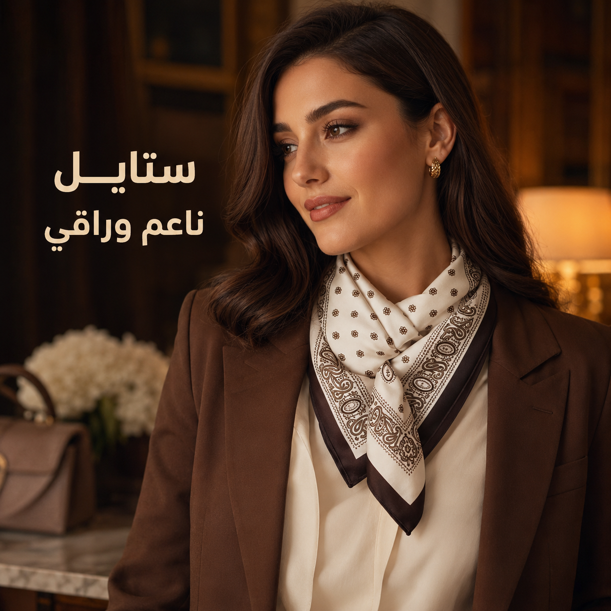سكارف نسائي مربع من الستان الناعم للرأس والرقبة مقاس 60 × 60 سم
