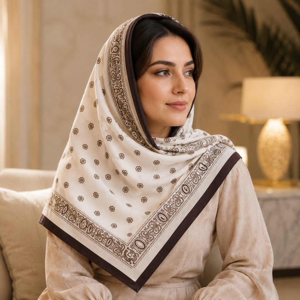 سكارف نسائي مربع من الستان الناعم للرأس والرقبة مقاس 60 × 60 سم