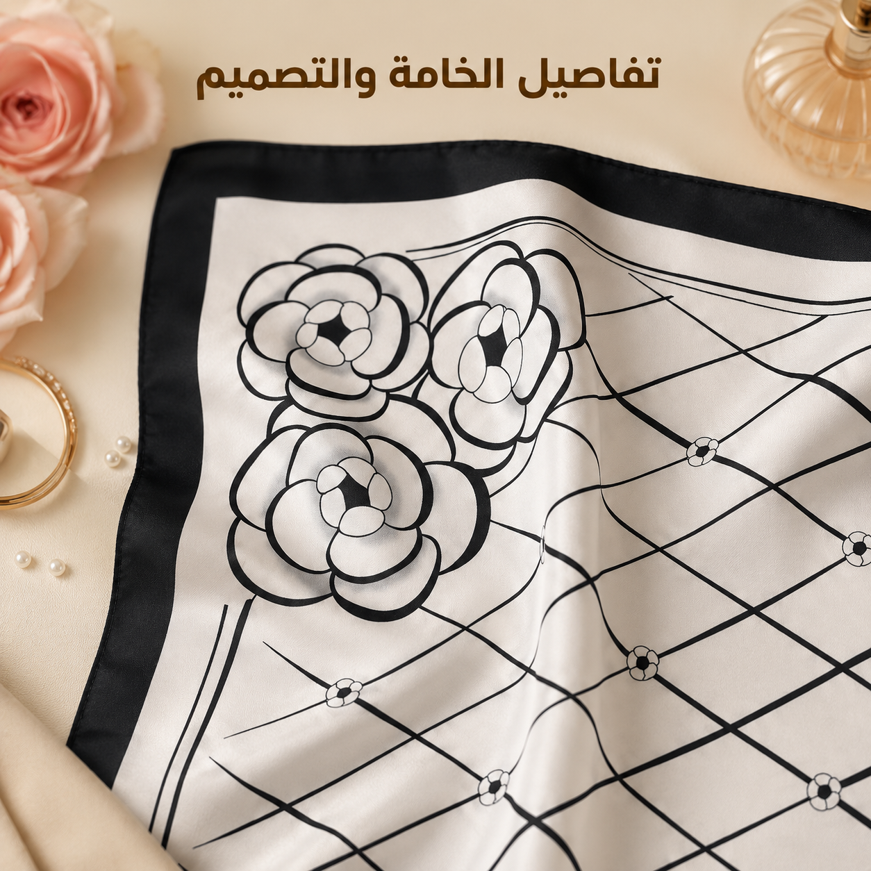 سكارف نسائي مربع من الستان الناعم للرأس والرقبة مقاس 60 × 60 سم