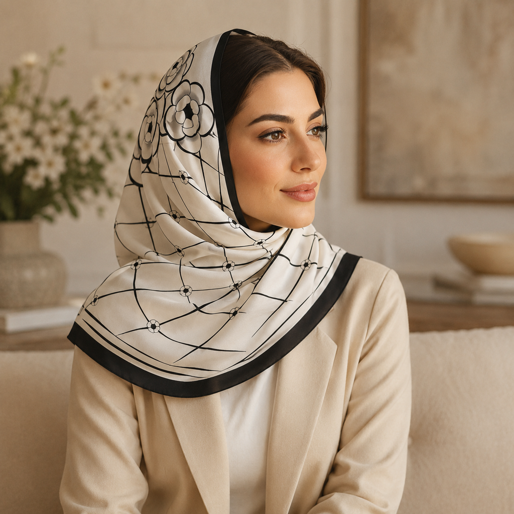 سكارف نسائي مربع من الستان الناعم للرأس والرقبة مقاس 60 × 60 سم