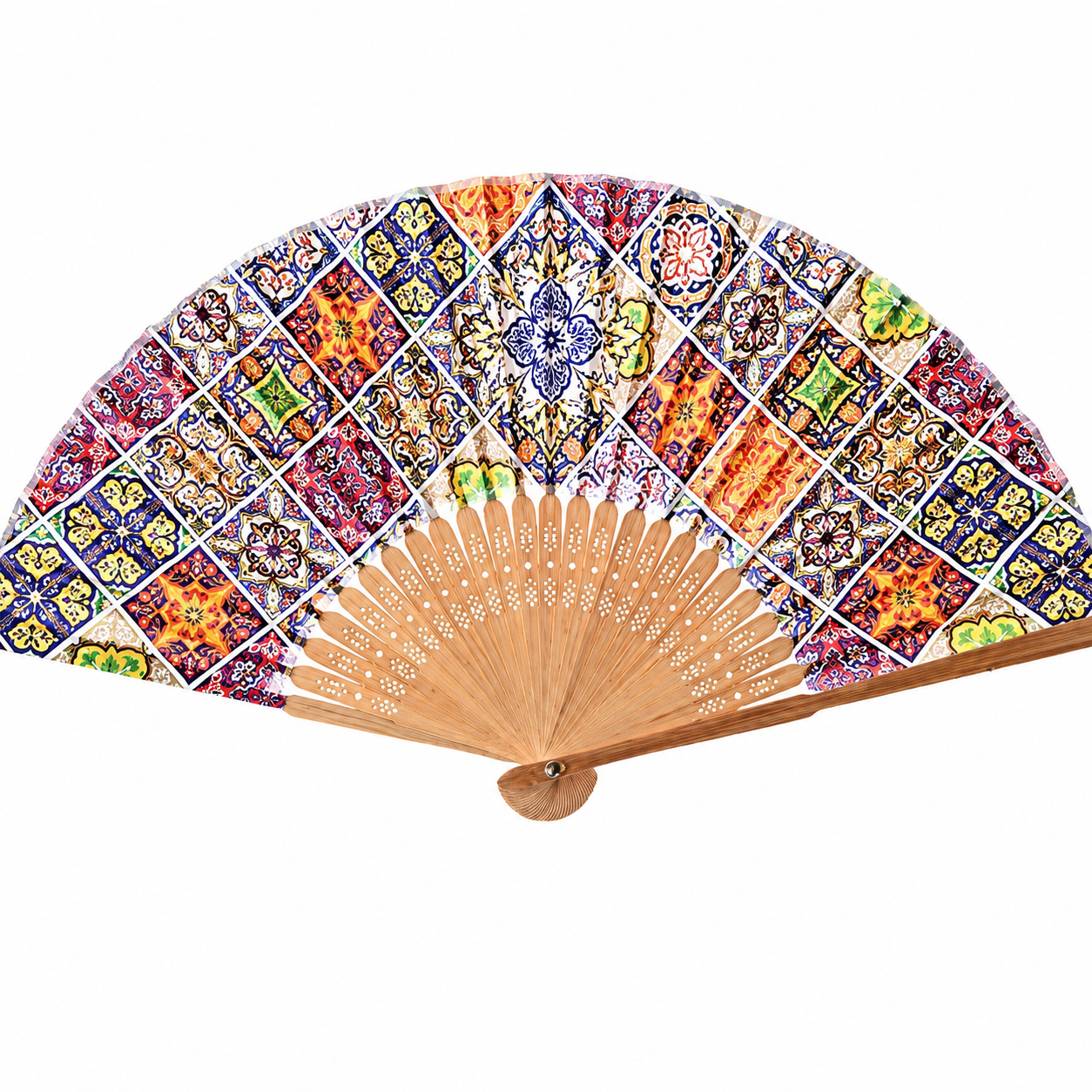 Hand Fan Bamboo Printed Pattern Folding Fan For Party Wedding Gift Glazed Tile