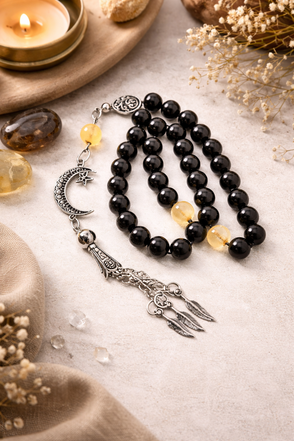 Handmade 7AGAT rosary with polished Agate stones and a natural stone, ideal for meditation, prayer, or gifting.