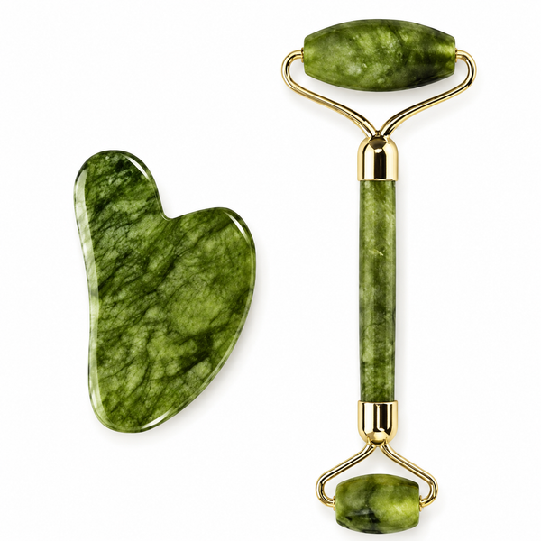 7AGAT beauty jade roller and Gua Sha set with natural jade stone, double-sided facial massage tools for anti-wrinkle skincare.