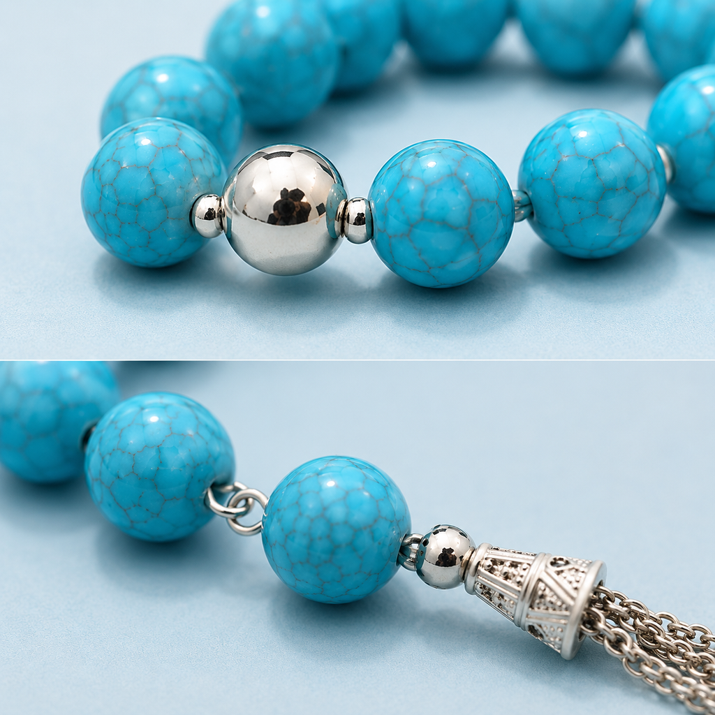 Handmade rosary with 33 turquoise acrylic beads, lightweight sky blue prayer beads, crafted by 7AGAT.