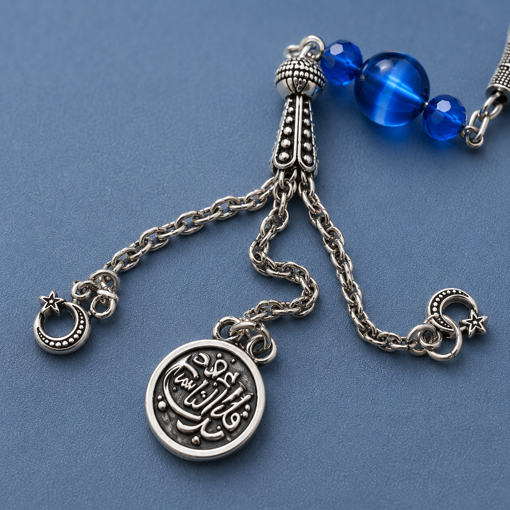 Handmade 7AGAT blue cat's eye beads rosary, 33 prayer beads, handcrafted shimmering luxury prayer beads for spiritual use.