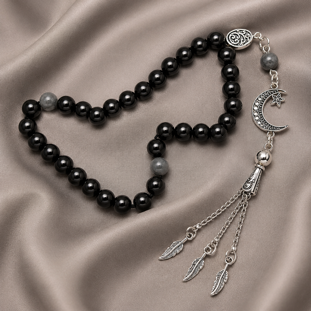 Handmade 7AGAT rosary with agate and natural stones, ideal for meditation, prayer, and spiritual positivity.