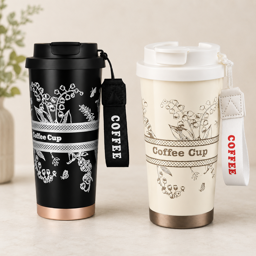 7AGAT stainless steel travel coffee cup with 2-in-1 leak-proof lid, BPA-free, reusable thermos for hot and cold drinks