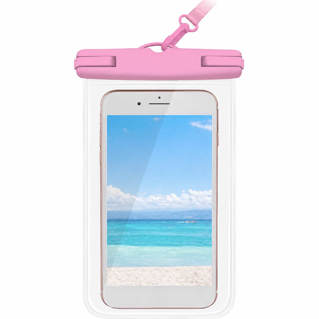 7AGAT waterproof phone case in multicolor PVC and neoprene, with strap, shock-resistant for swimming, beach, diving, and outdoor use.