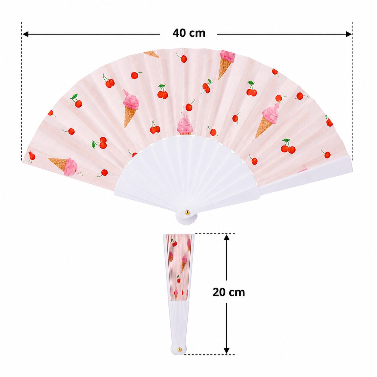 7AGAT folding hand fan with cherry design, lightweight and portable, featuring a handle for party, wedding, travel, or daily use.