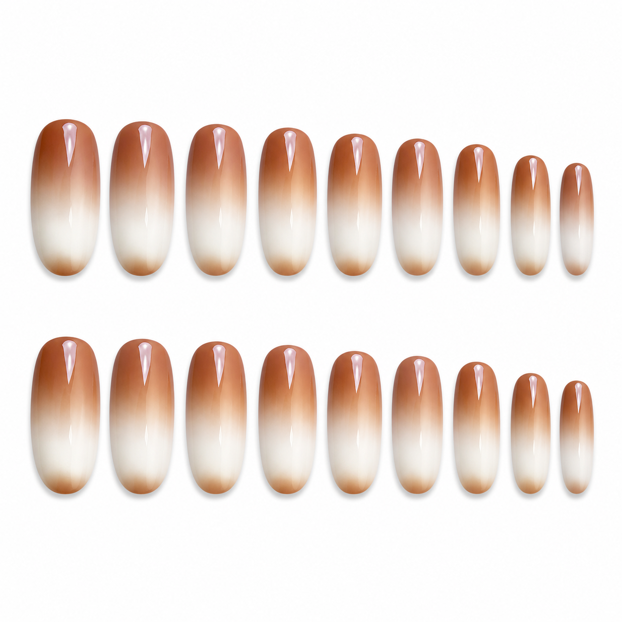 Set of 24 glossy press-on fake nails with natural look, full cover tips in assorted colors, salon-style manicure by 7AGAT