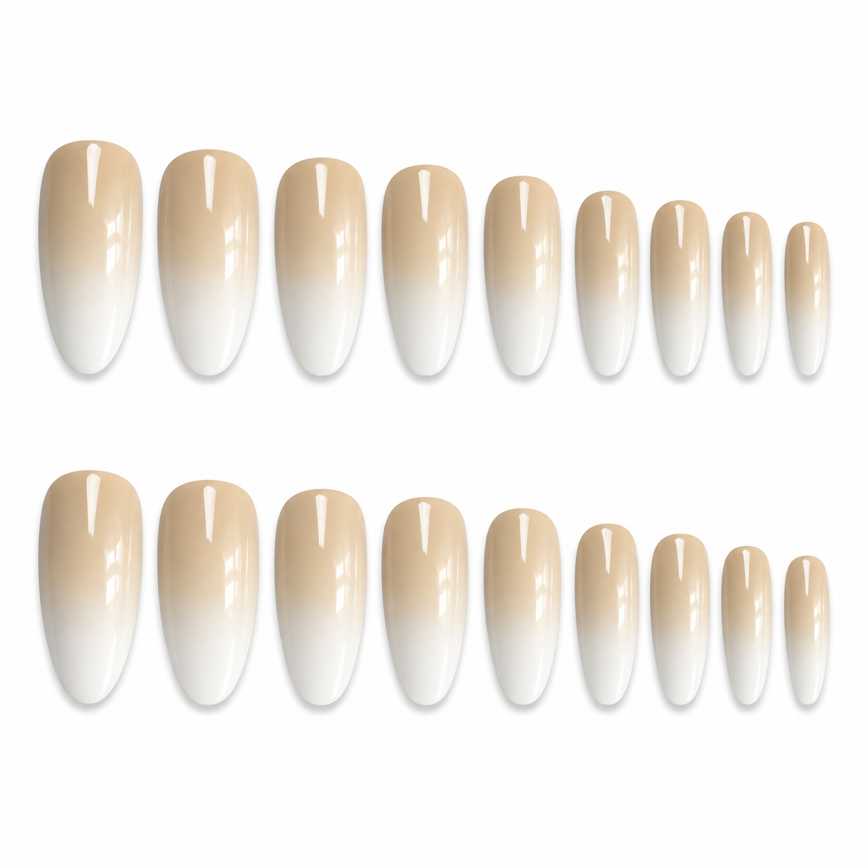 Set of 24 glossy, natural-looking press-on fake nails in assorted colors with full cover tips, salon-style manicure by 7AGAT.