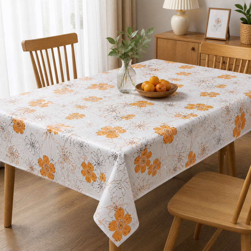 Floral printed waterproof PVC tablecloth by 7AGAT, 180x180 cm, reusable for dining, kitchen, outdoor use, in assorted colors