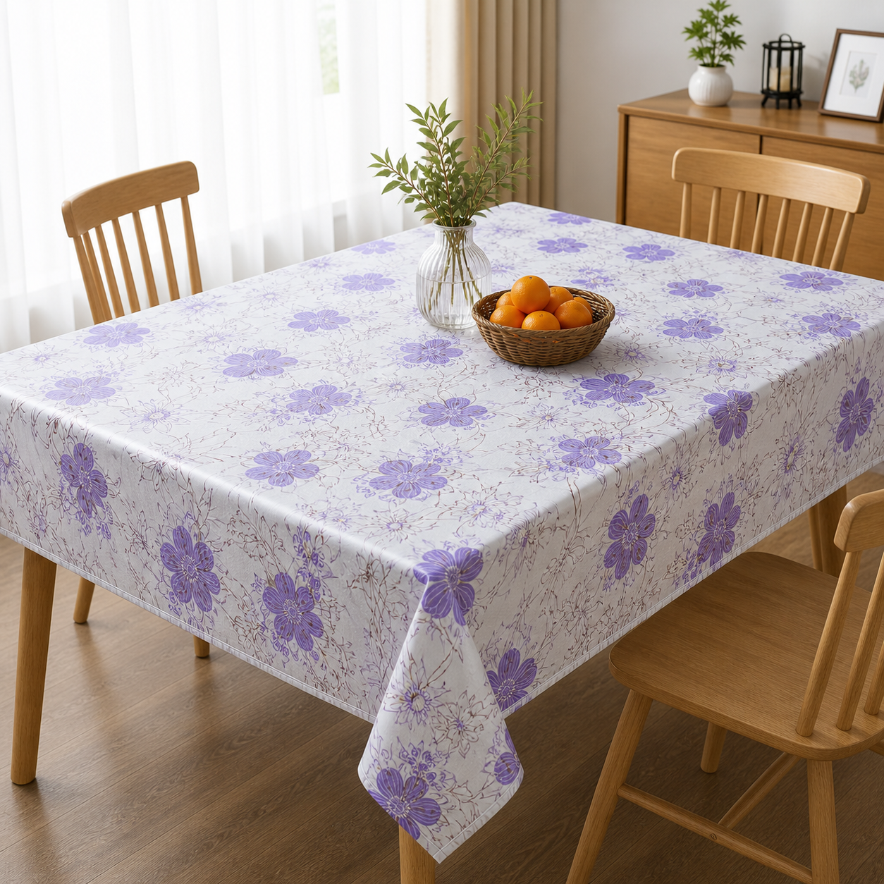 Floral printed waterproof PVC tablecloth by 7AGAT, reusable 180x180 cm, ideal for dining, kitchen, and outdoor use
