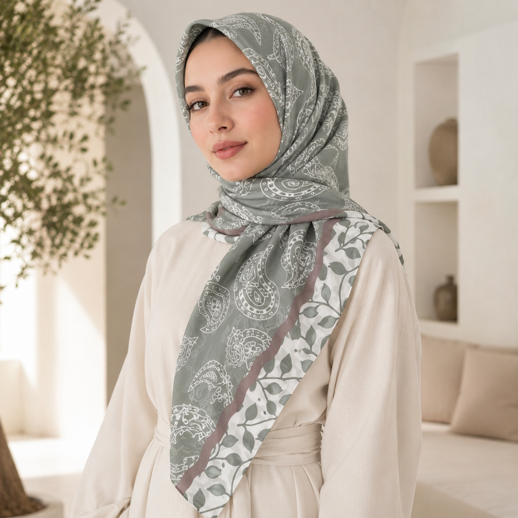 Women's fashion hijab scarf by 7AGAT, soft lightweight headscarf in printed and solid styles for daily elegant Muslim head covering.