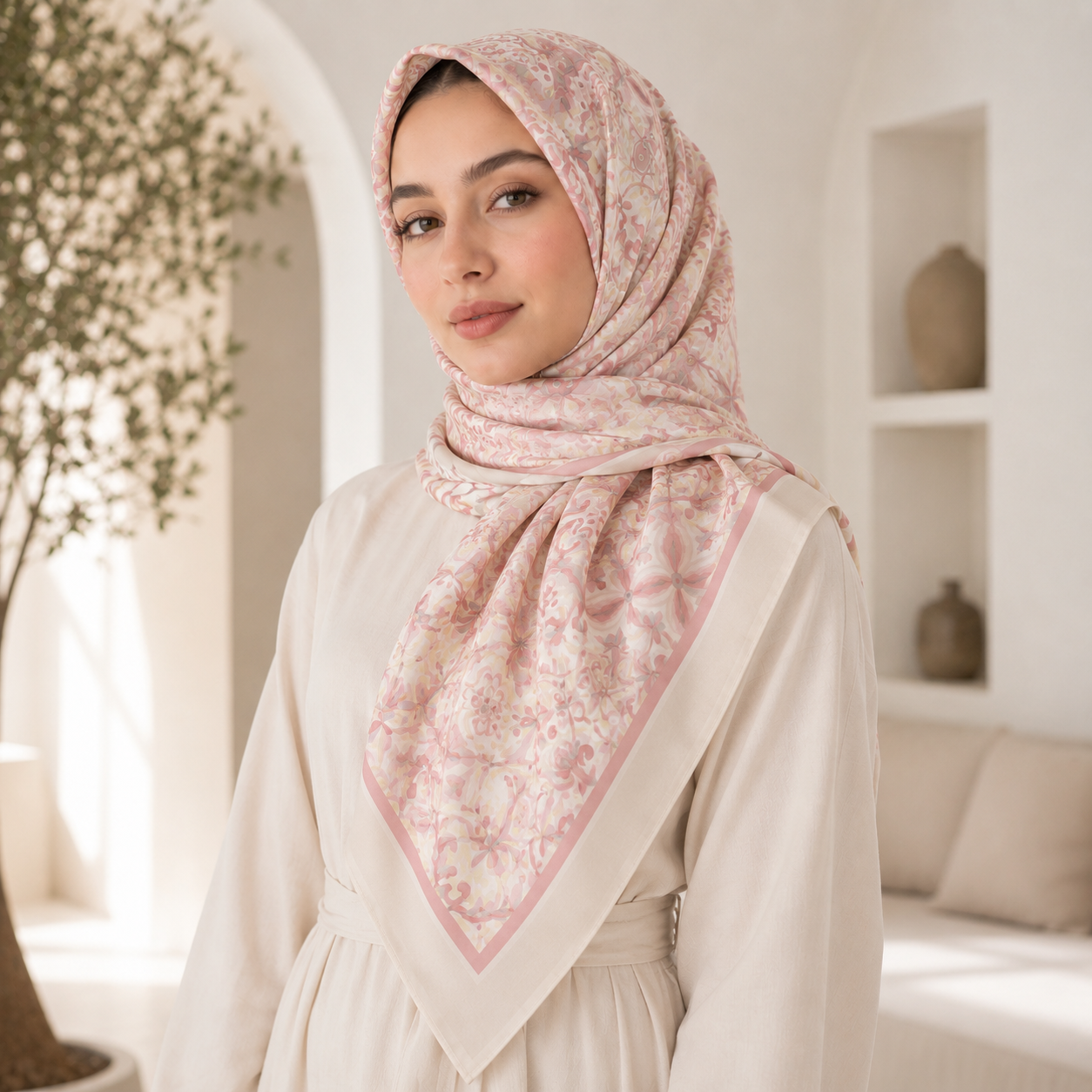 Soft lightweight women's hijab scarf by 7AGAT in printed and solid styles, elegant Muslim head cover for daily wear.